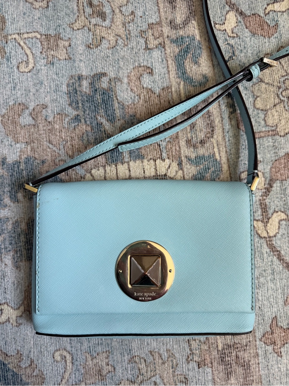 kate spade light blue crossbody with gold hardware